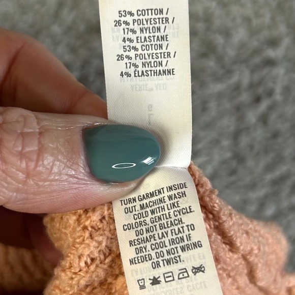 Aerie Waffle Knit Women Oversized Hoodie Sweater L Peach Coastal Grandmother - Picture 7 of 7